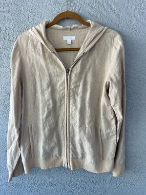 100% Linen Cream Colored lightweight Zip Up Hoodie